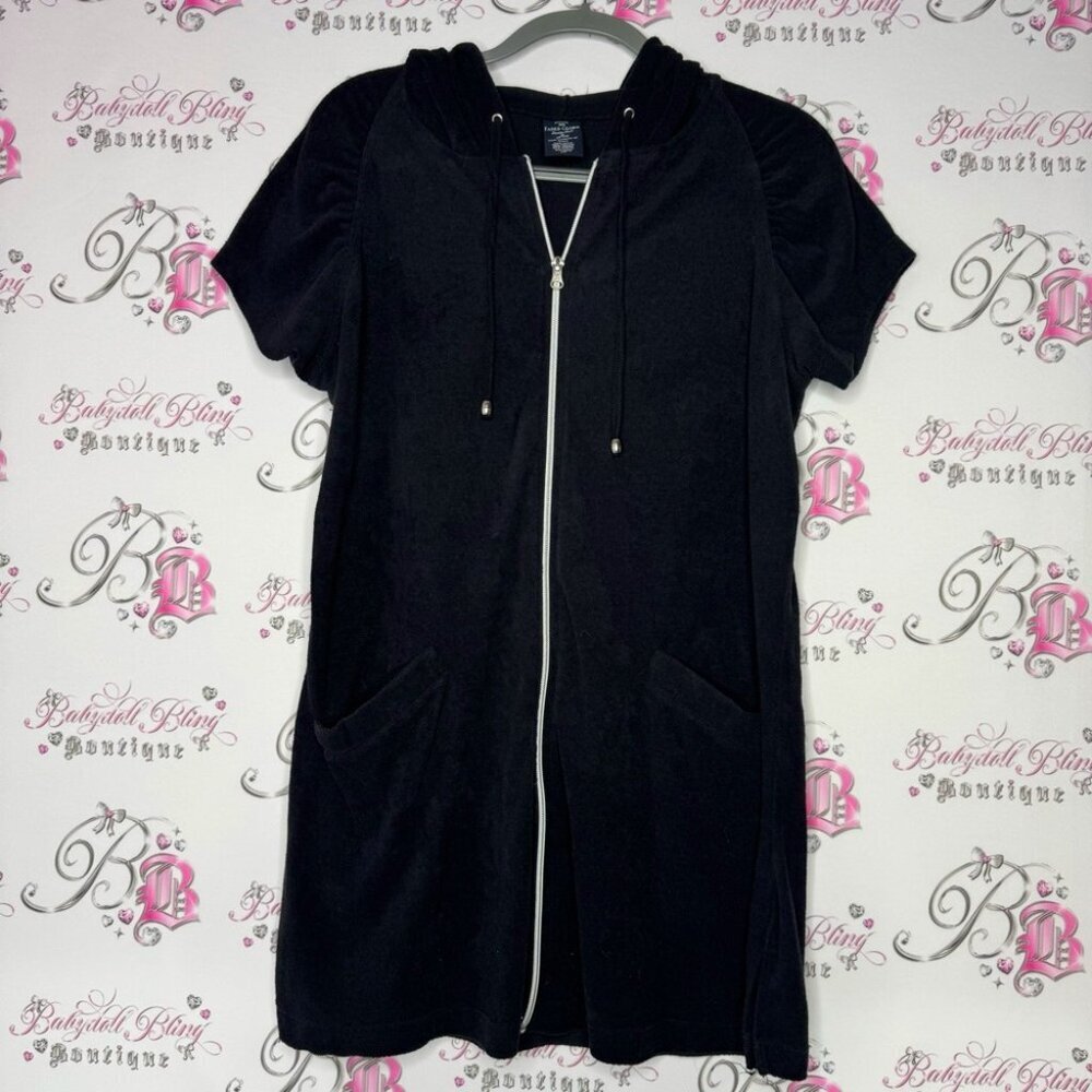 Faded glory dress tshirt coverup terry cloth towel zip up black silver beach